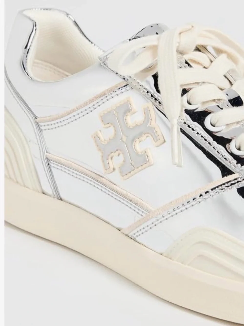 Tory Burch Clover Court Metallic Silver Sneakers Size 8.5